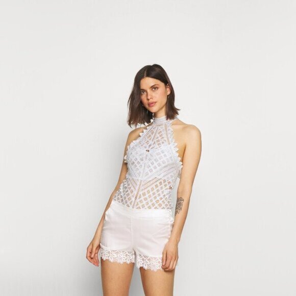 NWT Free People white lace-like crochet thong bodysuit L - Picture 4 of 16